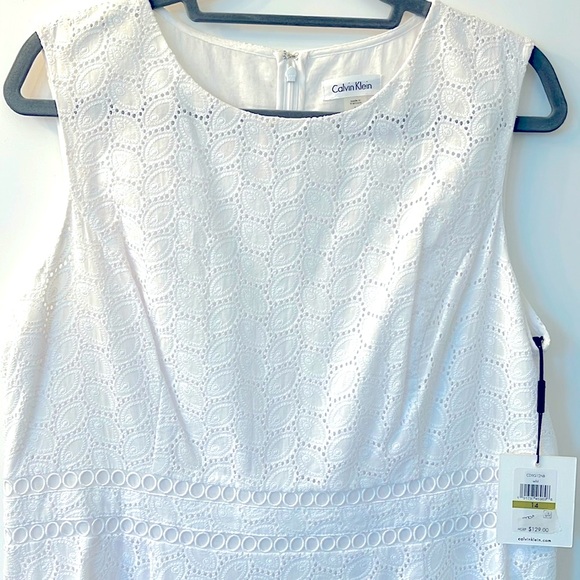 Calvin Klein Eyelet Sleeveless Fit And Flare Dress in White Size  14 NWT - Picture 3 of 6